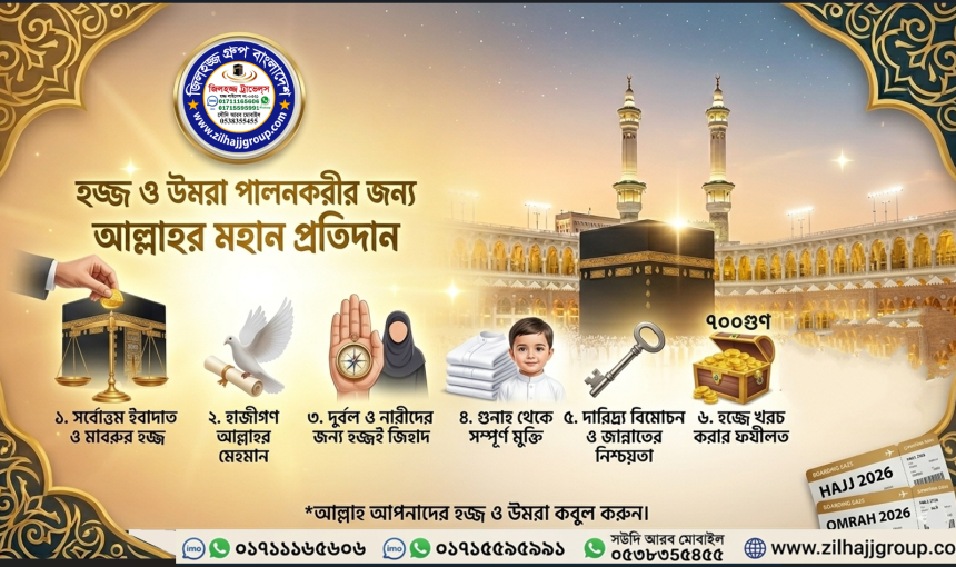 হজ্জ ও উমরা পালনকারীকে আল্লাহ তা‘আলা কি কি প্রতিদান দেবেন?
